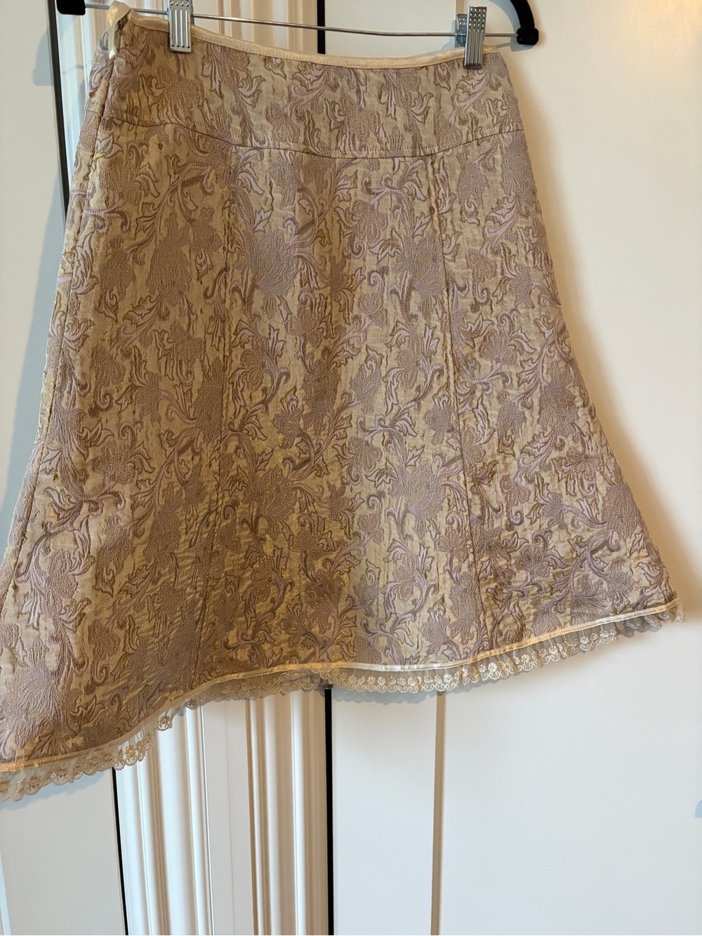 hazel A-Line Brocade Skirt in Beige and gold
